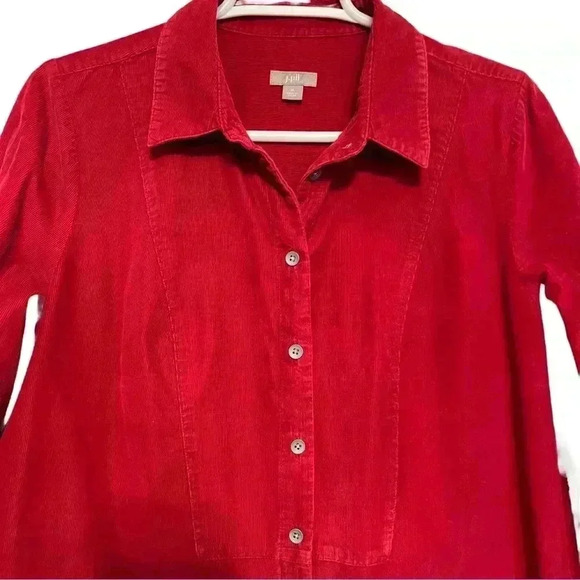 J.Jill Red corduroy long-sleeve popover button-up collared shirt Women’s Size M - Picture 4 of 7